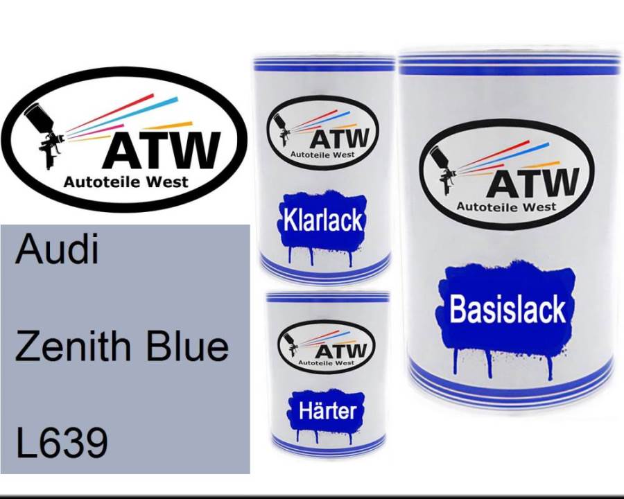 Audi, Zenith Blue, L639: 500ml Lackdose + 500ml Klarlack + 250ml Härter - Set, von ATW Autoteile West.